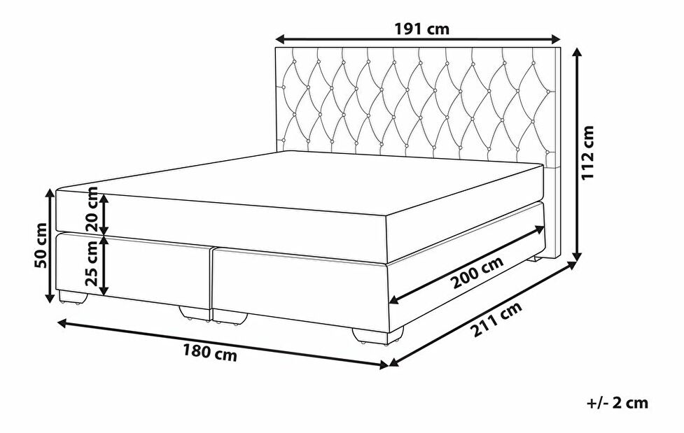 Manželská posteľ Boxspring 180 cm DUKE (s roštom a matracom) (sivá)