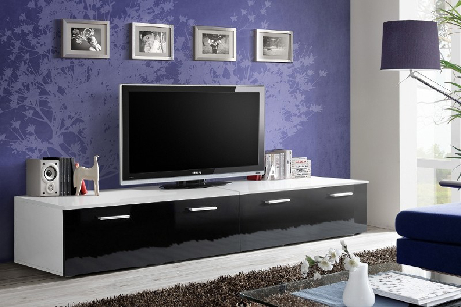 TV stolík/skrinka Deon 23 WS DU (biela + lesk čierny)