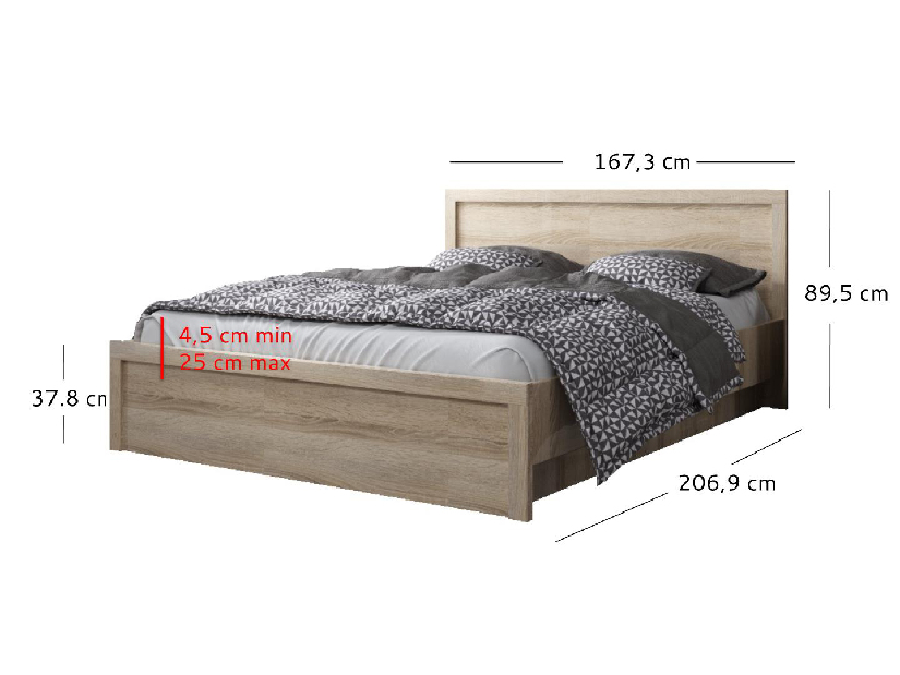 Manželská posteľ 160 cm Jolene (dub sonoma) (s roštom)
