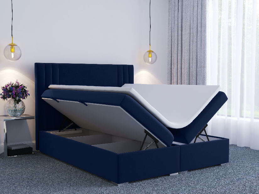 Manželská posteľ Boxspring 140 cm Morcano (tmavomodrá) (s úložným priestorom)