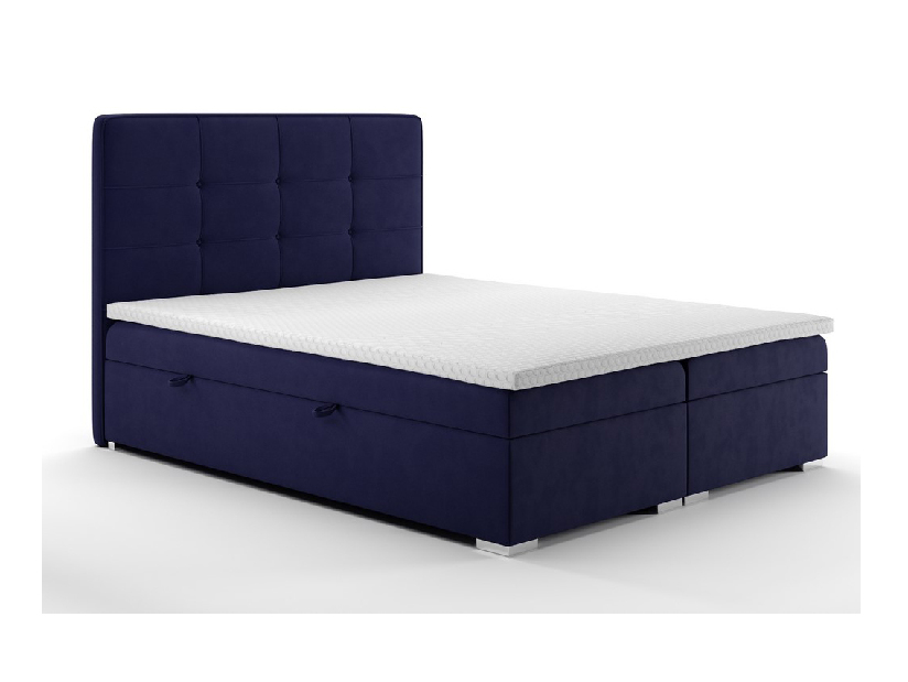 Kontinentálna posteľ 160 cm Loty (tmavomodrá) (s úložným priestorom)