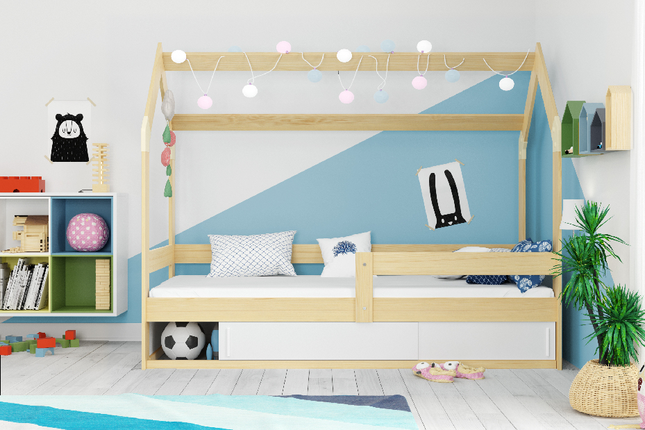 Detská posteľ 80 cm Dormo (borovica + biela) (s roštom, matracom a úl. priestorom)