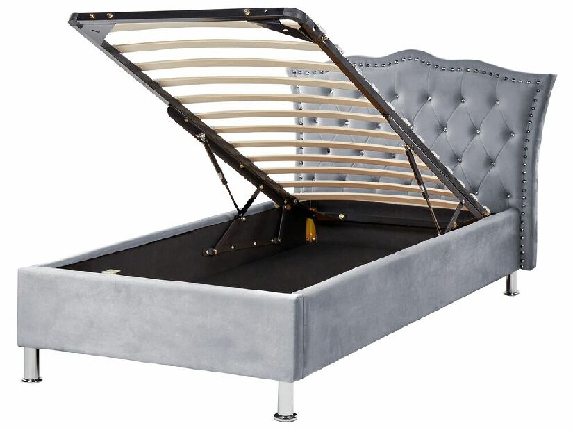 Jednolôžková posteľ 200 x 90 cm Metty (sivá) (s roštom) (s úl. priestorom)
