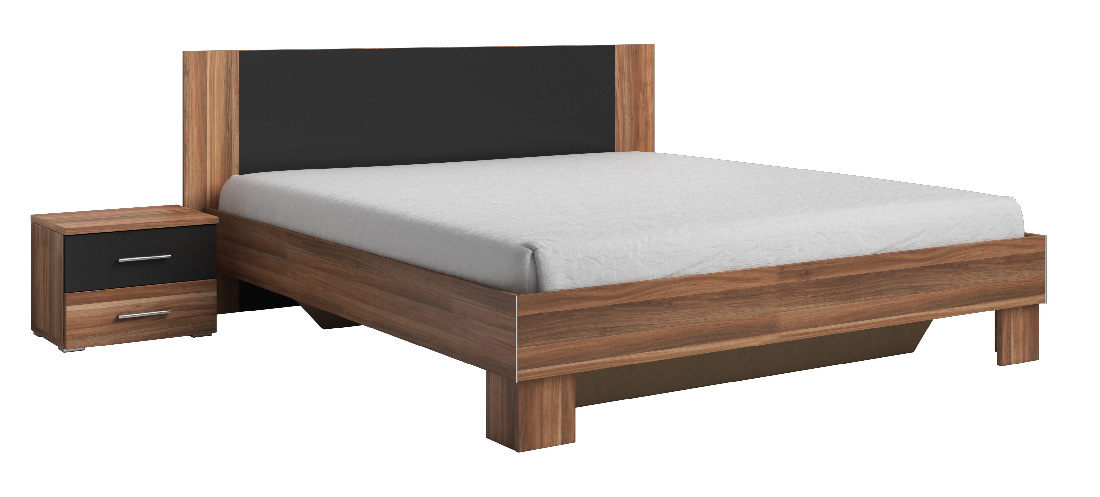 Manželská posteľ 180 cm Verwood Typ 52 (orech + čierna) (s noč. stolíkmi) *bazár