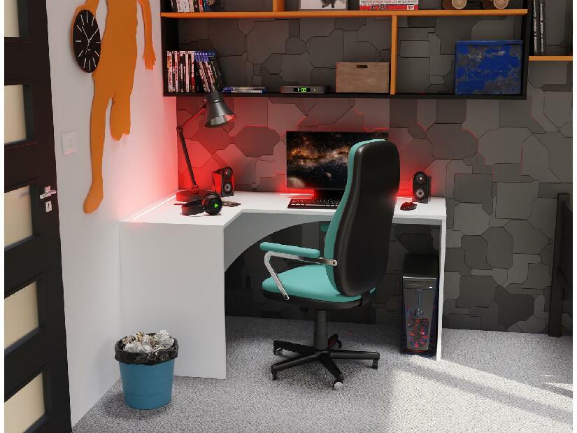 Rohový LED PC stolík Uhlominn (biela)