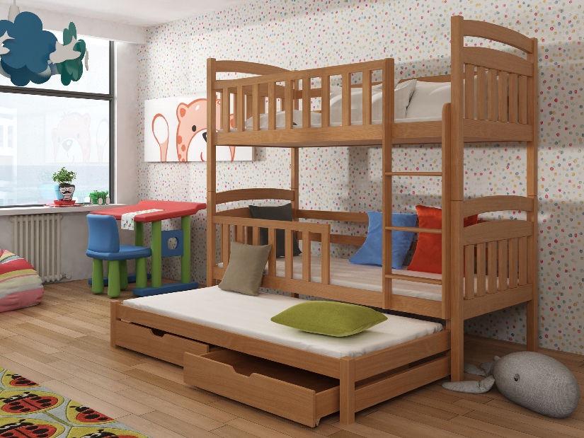 Detská posteľ 90 x 190 cm VIOLA (s roštom a úl. priestorom) (buk)