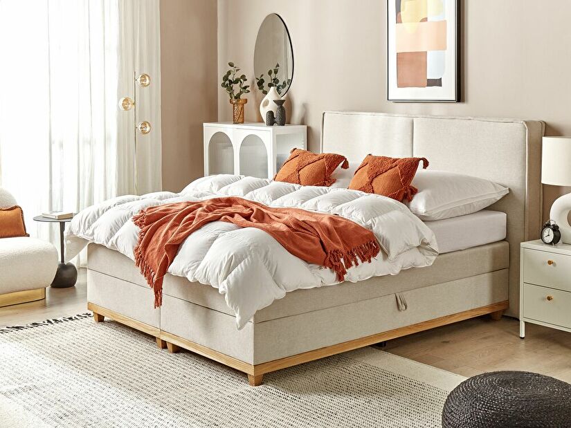 Manželská posteľ 160 cm Despina (béžová) (s roštom a matracom) (s úl. priestorom)