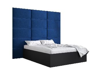 Manželská posteľ s čalúneným čelom 160 cm Brittany 1 (čierna matná + modrá) (s roštom)