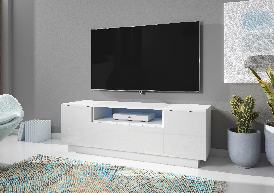 TV stolík/skrinka Box (biela + biely lesk)