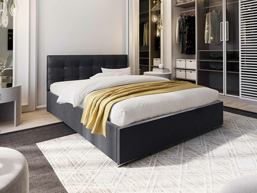 Manželská posteľ 180 cm Hermila (čierna) (s roštom a úložným priestorom)
