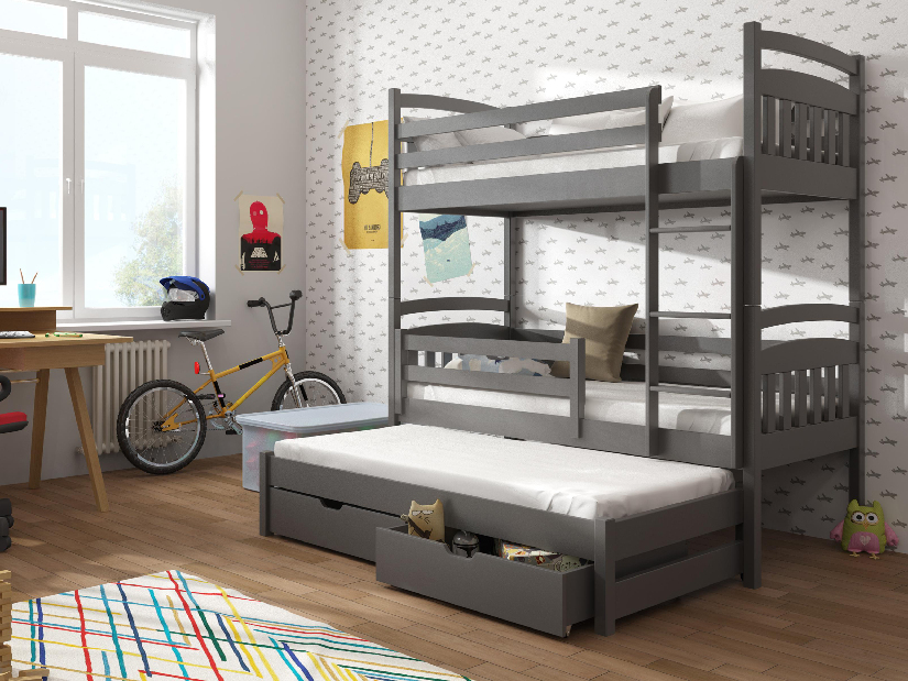 Detská posteľ 90 x 200 cm ANNETT (s roštom a úl. priestorom) (grafit)