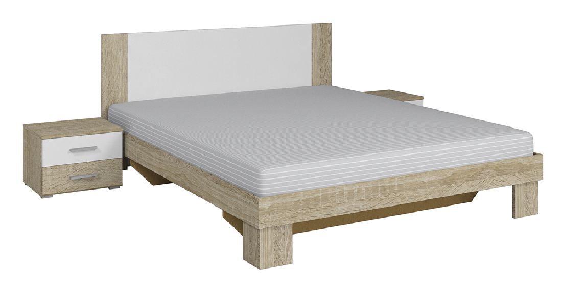 Manželská posteľ 160 cm Verwood Typ 51 (sonoma + biela) (s noč. stolíkmi)