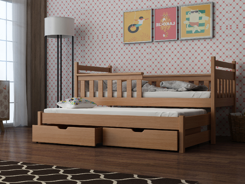Detská posteľ 90 x 200 cm DORIA (s roštom a úl. priestorom) (buk)