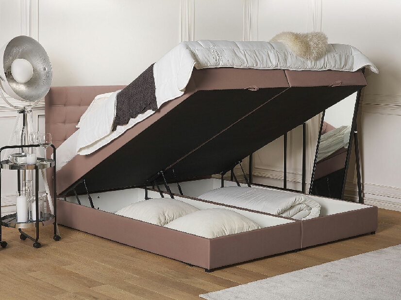 Kontinentálna posteľ 160 cm MAGNEZ (hnedá) (s matracom a úložným priestorom)