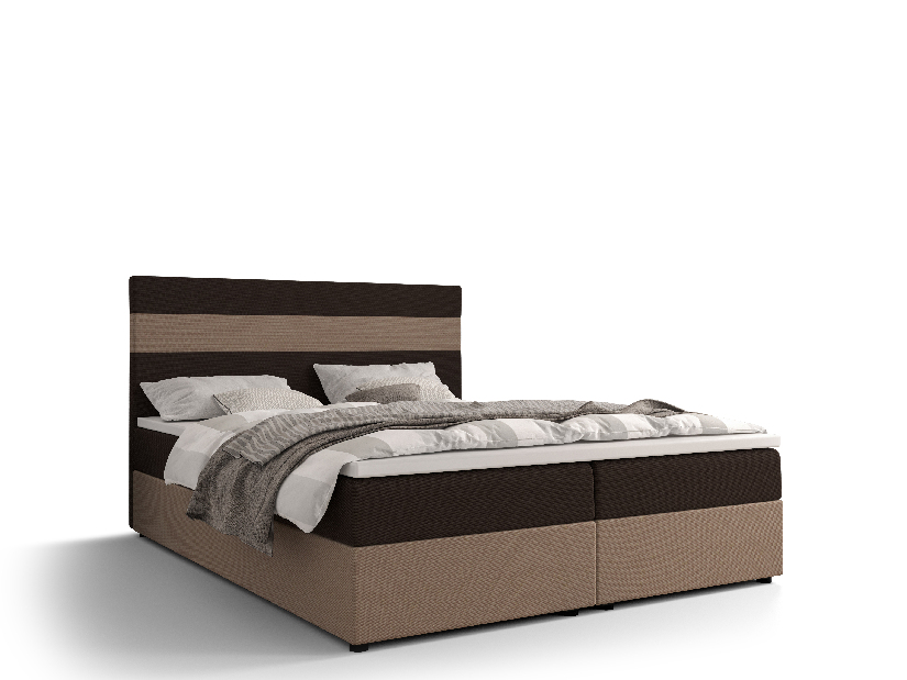 Manželská posteľ Boxspring 160 cm Locos (tmavohnedá + svetlohnedá) (s matracom a úložným priestorom)