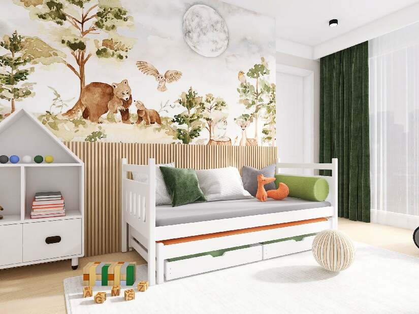 Detská posteľ 90 x 190 cm DANNY (s roštom a úl. priestorom) (biela)