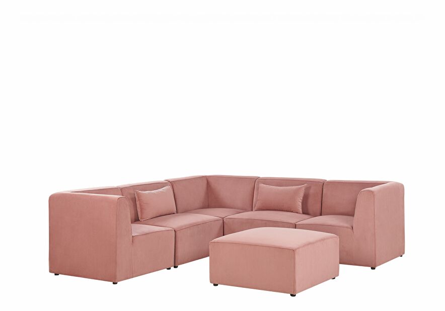 Rohová sedačka LEMMIS (ružová) (pre 5 osôb) (s taburetkou) (menčester) (L)