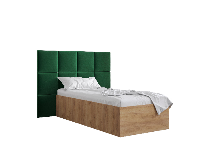 Jednolôžková posteľ s čalúneným čelom 90 cm Brittany 4 (dub craft zlatý + zelená) (s roštom)