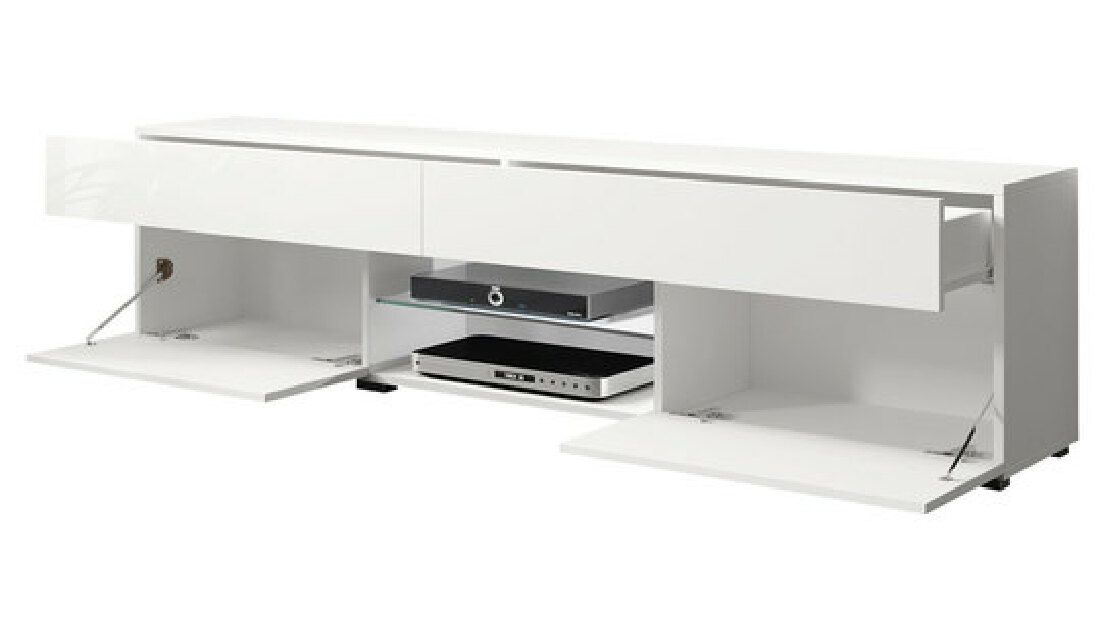 TV skrinka/stolík Mrentu (biela + lesk šedý) (LED osvetlenie biele) *výpredaj