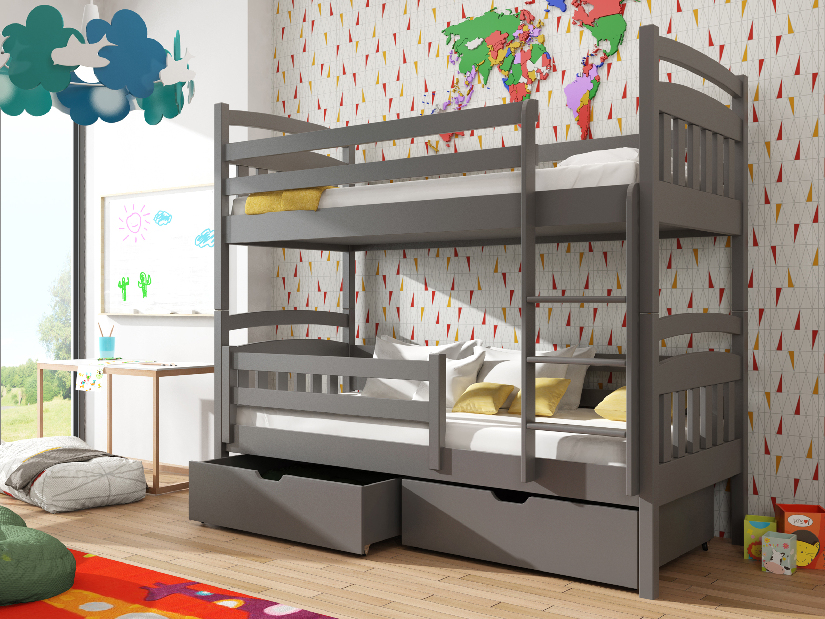 Detská posteľ 80 x 180 cm Galvin (s roštom a úl. priestorom) (grafit)