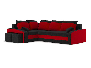 Rohová sedačka Gyan (čierna + červená) (s taburetkou) (L)