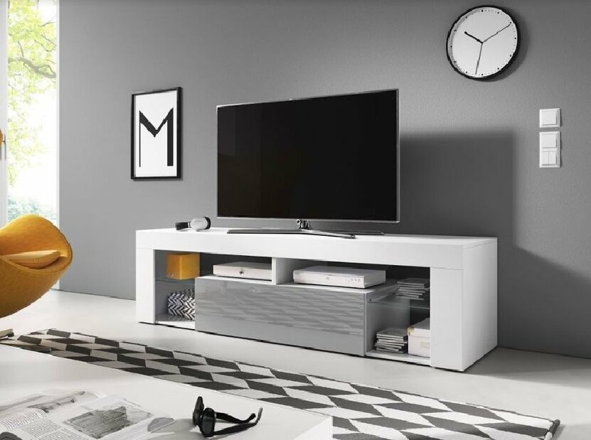 TV stolík/skrinka Liala (biela + sivý lesk)