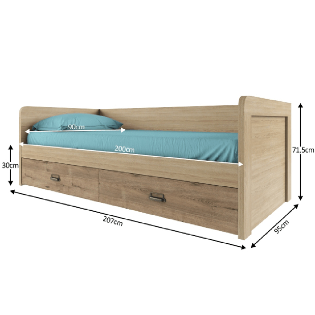 Jednolôžková posteľ 90 cm Mirach 2S/90 (s roštom a úl. priestorom)