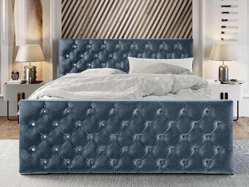 Manželská posteľ 160 cm Quintin (modrá) (s roštom a úložným priestorom)