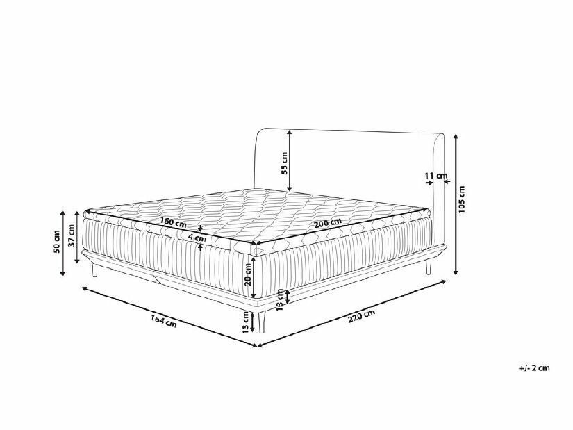 Kontinentálna posteľ 160 cm MADOM (látka) (sivá) (s roštom a matracom)
