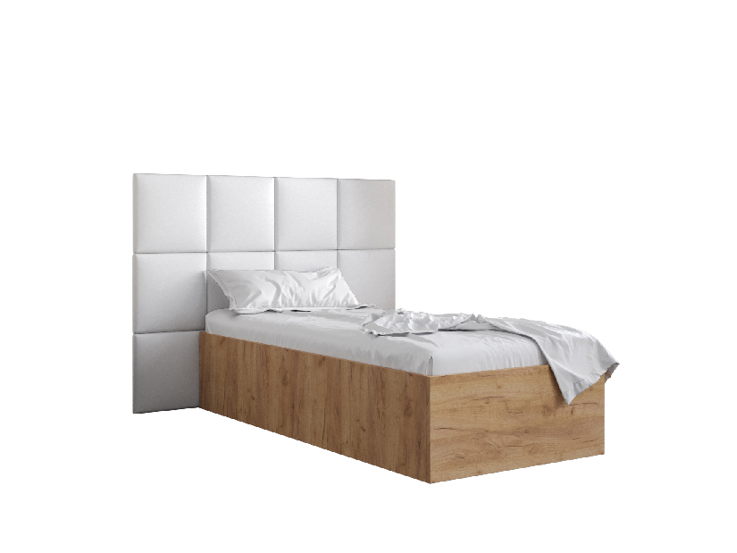 Jednolôžková posteľ s čalúneným čelom 90 cm Brittany 4 (dub craft zlatý + biela) (s roštom)