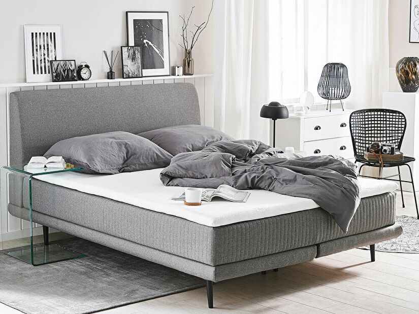 Kontinentálna posteľ 160 cm MADOM (látka) (sivá) (s roštom a matracom)