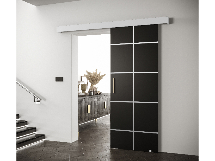 Posuvné dvere 90 cm Sharlene III (čierna matná + biela matná + strieborná)