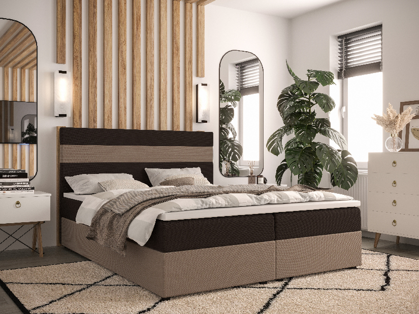 Manželská posteľ Boxspring 160 cm Locos (tmavohnedá + svetlohnedá) (s matracom a úložným priestorom)