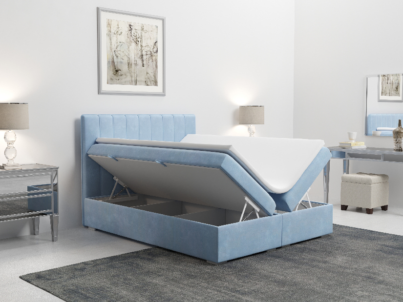 Manželská posteľ Boxspring 160 cm Ranaly (modrá) (s úložným priestorom)