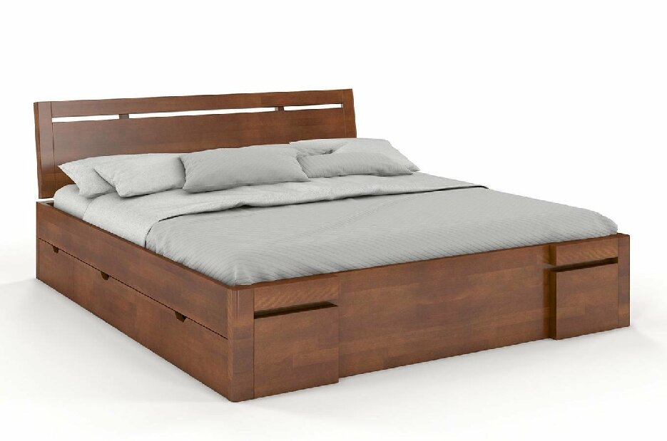 Manželská posteľ 180 cm Naturlig Bokeskogen High Drawers (buk) (s roštom)