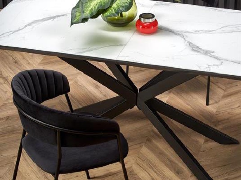 Rozkladací jedálenský stôl 160-200 cm Delma (mramor biely + čierna + sivá) (pre 6 8 osôb)
