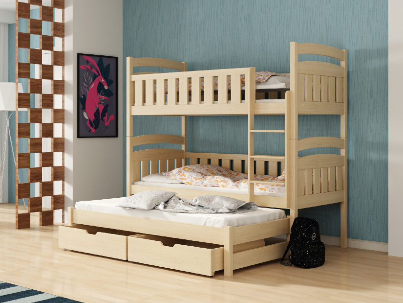 Detská posteľ 90 x 200 cm OLLIE (s roštom a úl. priestorom) (borovica)