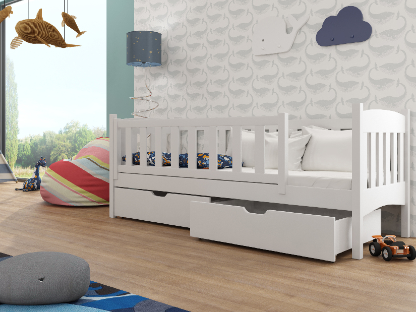 Detská posteľ 90 cm Gussie (s roštom a úl. priestorom) (biela)