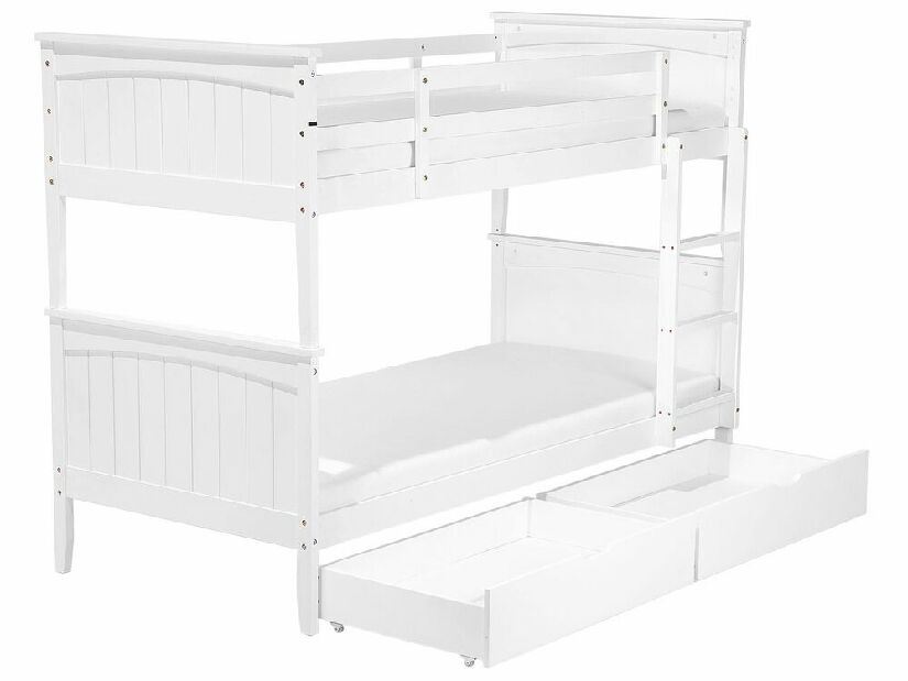 Poschodová posteľ 90 cm RADIN (biela) (s roštom a úl. priestorom)
