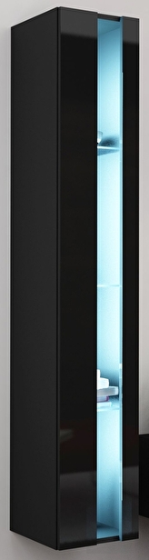 Vitrína na stenu Vigo 180 otvorená LED čierna (s osvetlením)