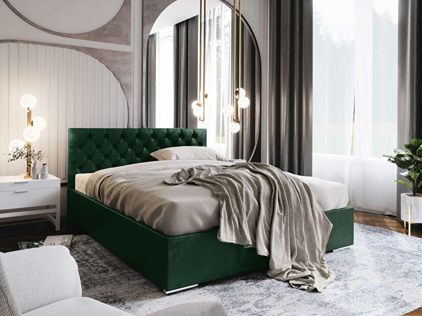 Manželská posteľ 160 cm Danita (tmavozelená) (s roštom a úložným priestorom)