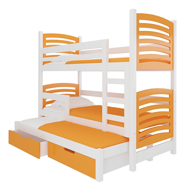 Poschodová detská posteľ 180x75 cm Stanislava (s roštom a matracom) (biela + oranžová)