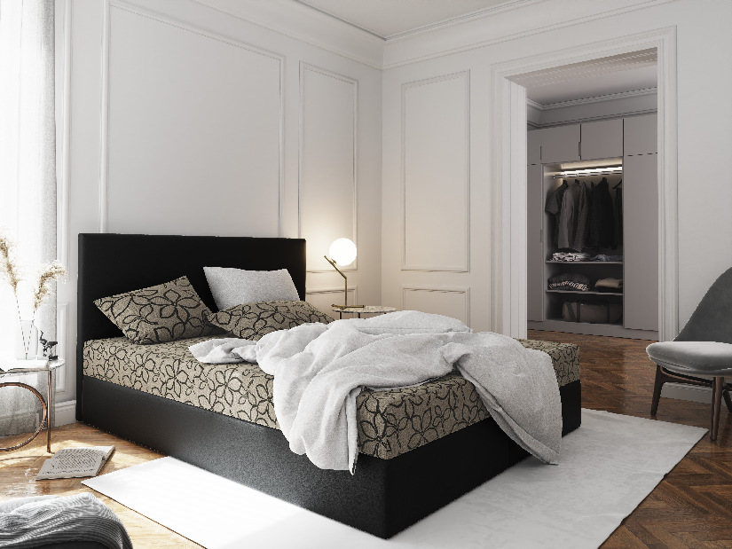 Manželská posteľ Boxspring 180 cm Lilac Comfort (vzor + čierna) (s matracom a úložným priestorom)