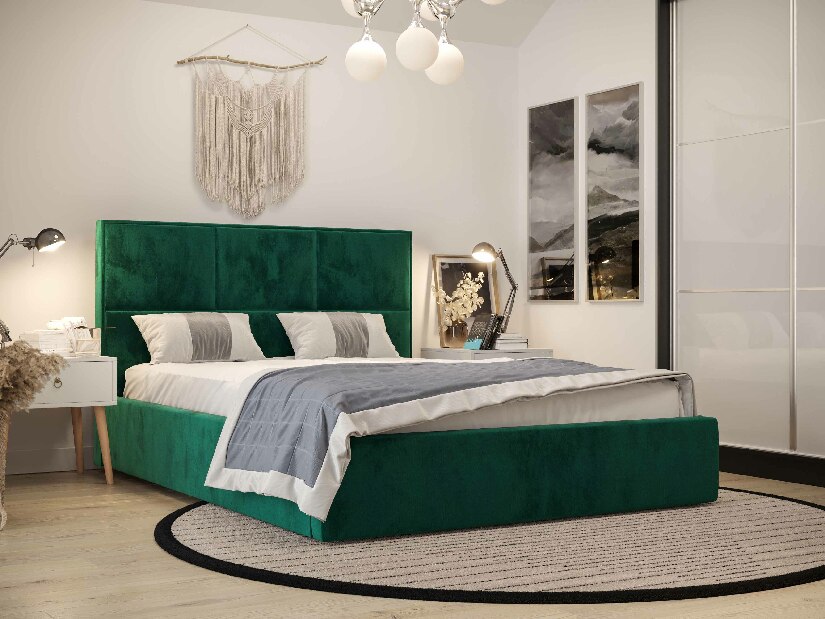 Manželská posteľ 140 cm Elna (tmavozelená) (s roštom a úložným priestorom)