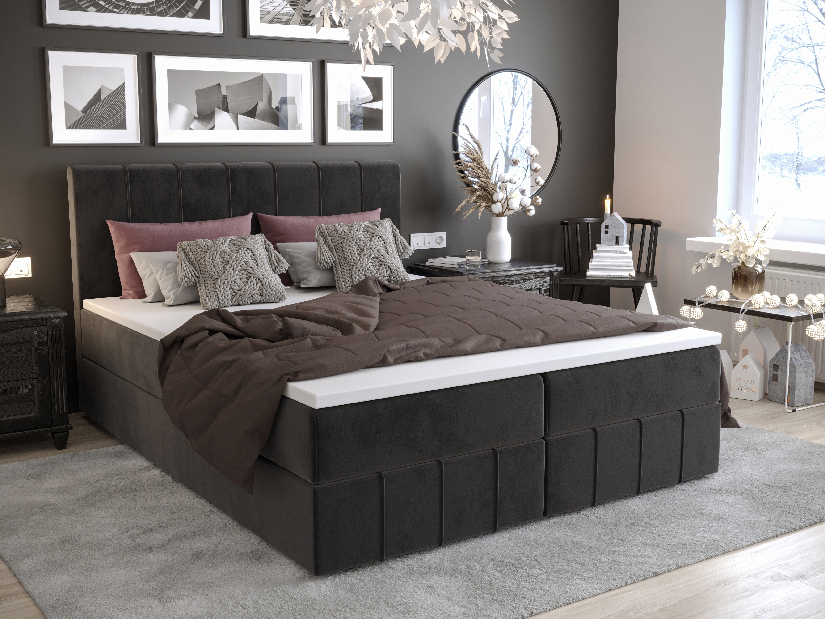 Manželská posteľ Boxspring 180 cm Barack (čierna) (s matracom a úložným priestorom)