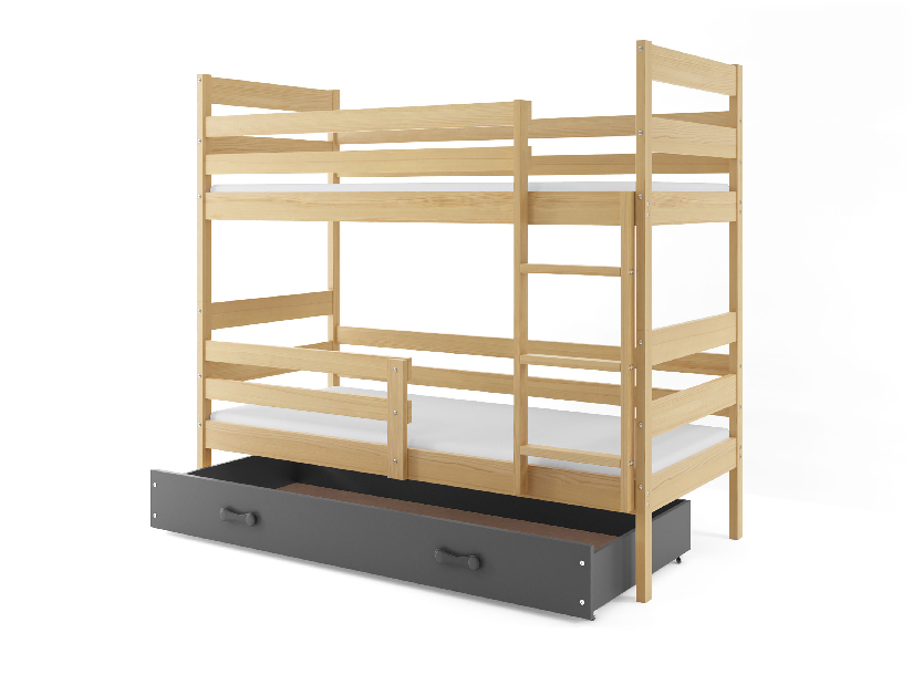 Poschodová posteľ 80 x 190 cm Eril B (borovica + grafit) (s roštami, matracmi a úl. priestorom)