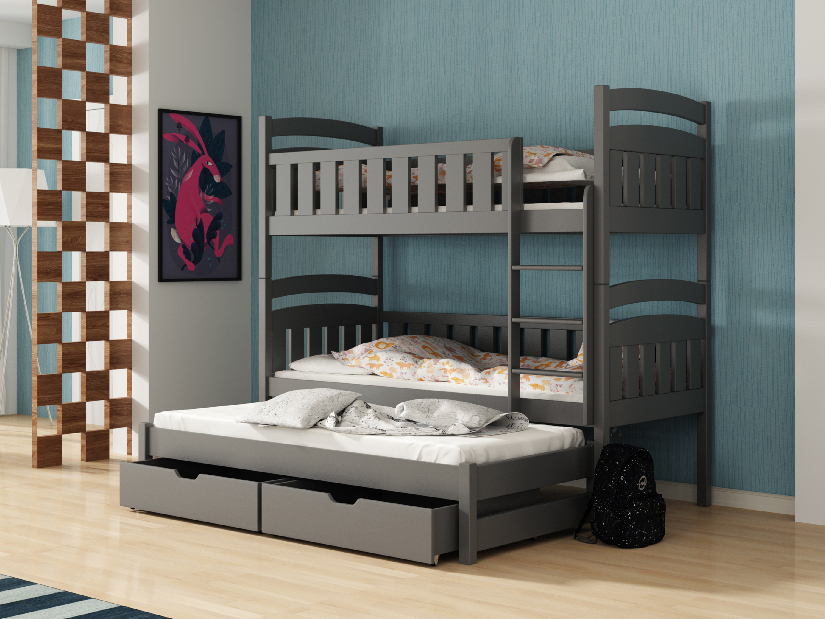 Detská posteľ 80 x 180 cm OLLIE (s roštom a úl. priestorom) (grafit)