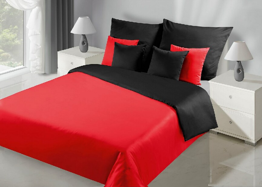 Posteľná bielizeň 200x160 cm Nova (čierna + červená) (komplet s obliečkami na vankúše) *výpredaj