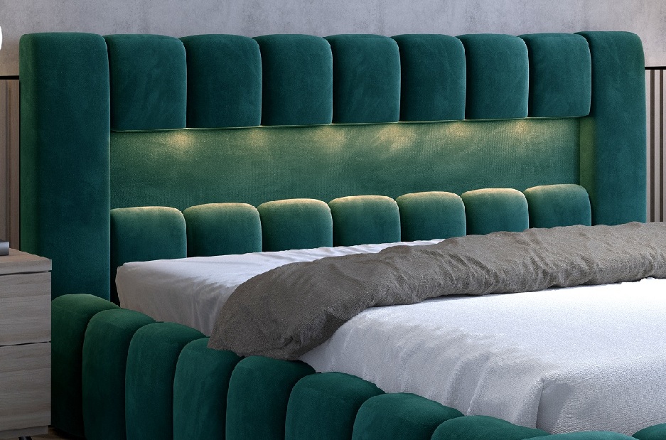 Manželská posteľ 160 cm Luxa (tmavohnedá) (s roštom, úl. priestorom a LED)