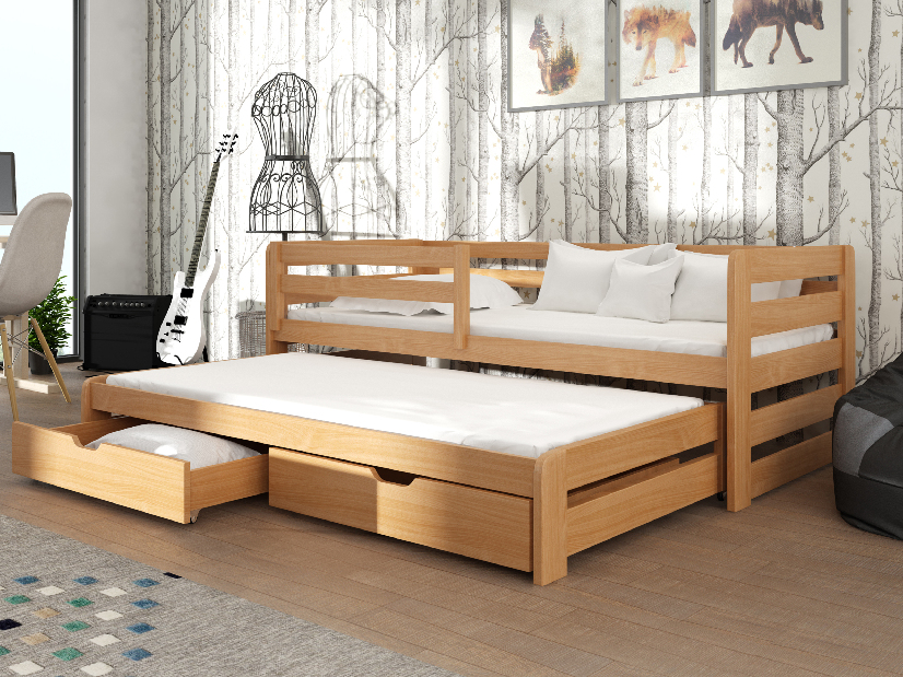 Detská posteľ 90 x 190 cm SIMO (s roštom a úl. priestorom) (buk)